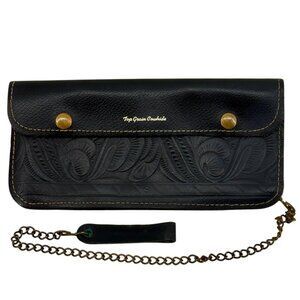 Top Grain Cowhide Biker Style Black Tooled Leather Chain Wallet Zipper Safety